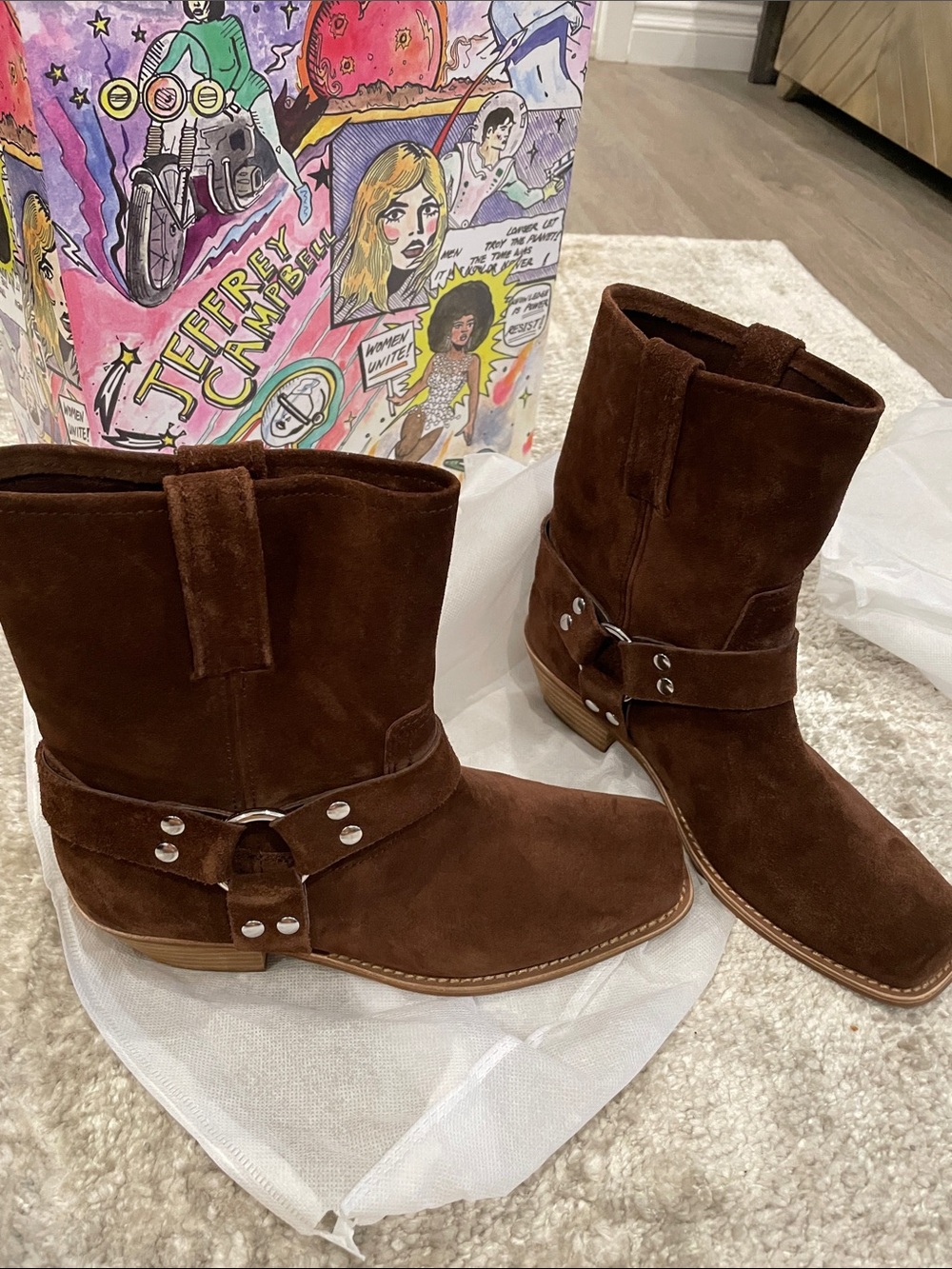Jeffrey Campbell Brown Suede Harness Ankle Boots